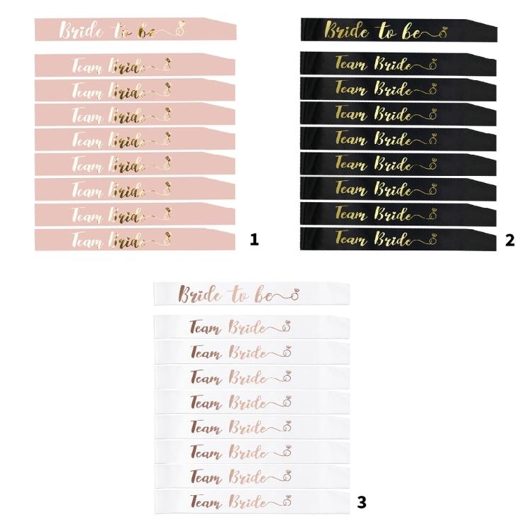 Satined Bridal Shower Sash Collection 9Pieces Wedding Decoration and Bridesmaid Gift Essential Team Bride Shoulder Strap