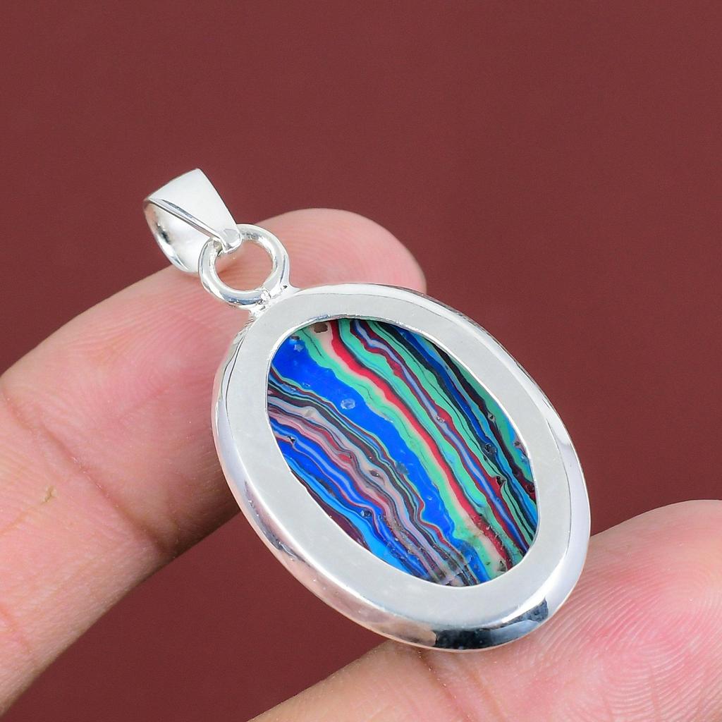 Rainbow Calsilica Pendant Gemstone Pendant Unique Jewelry 925 Sterling Silver Pendant Rainbow Calsilica Jewelry Handmade Pendant For Gifts