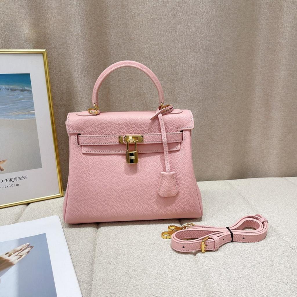 2026 new first-layer cowhide soft leather fine lychee pattern leather inner seam Kelly bag genuine leather women's bag portable messenger bag