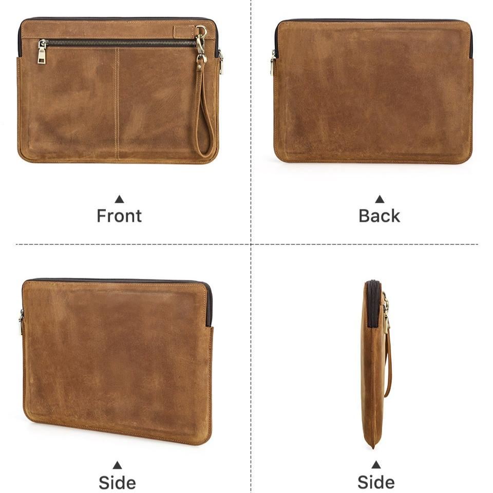 Genuine Leather Laptop Sleeve For MacBook Pro 14 Large Inner Pocket Shockproof