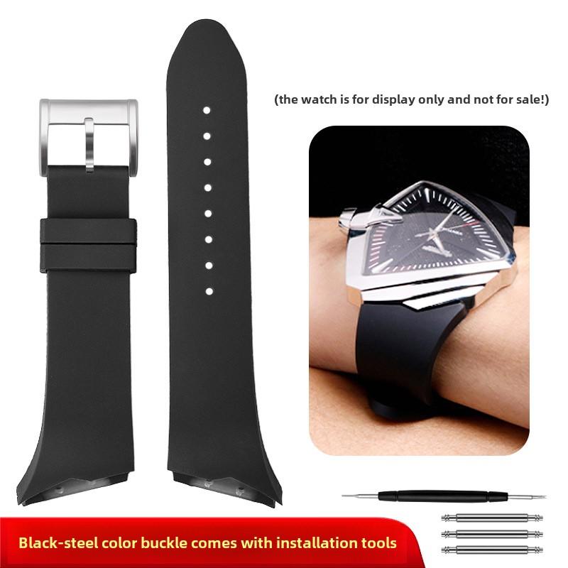 

25mm Black Red rubber watch strap For Hamilton Ventura H246150 H246550 H246250 inclined interface men s soft silicone watch band 25mm width