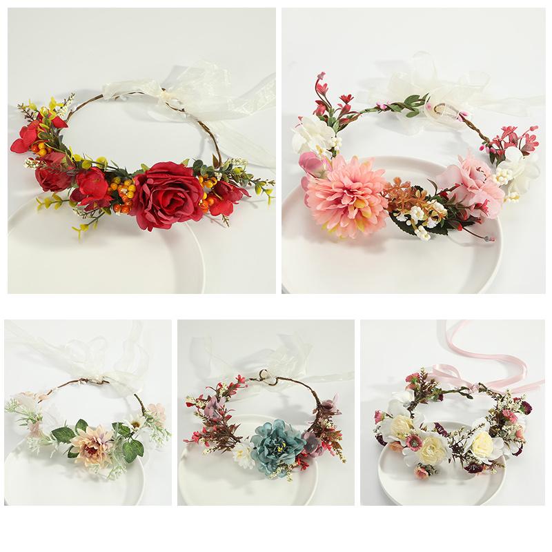 Banda de păr Boho Femei Coroană florală Coroană de zâne Ghirlandă bentiță de nuntă cu flori