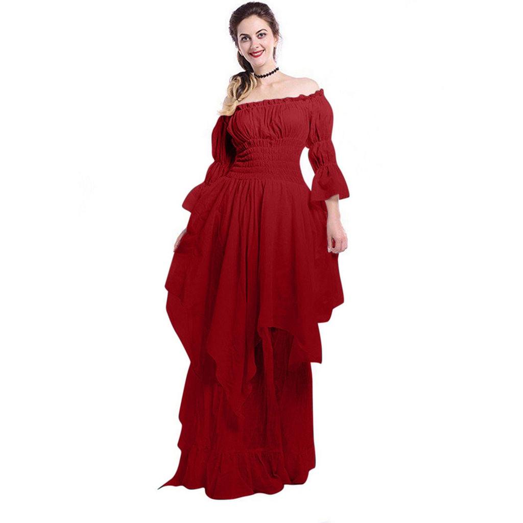 Retro Gothic Lace Flare Sleeve Cosplay Ball Gown Dress