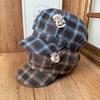 Retro Plaid Kitty Cat Octagonal Beret Women's Autumn and Winter Versatile Face Small Plush KT Embroidered Newsboy Hat