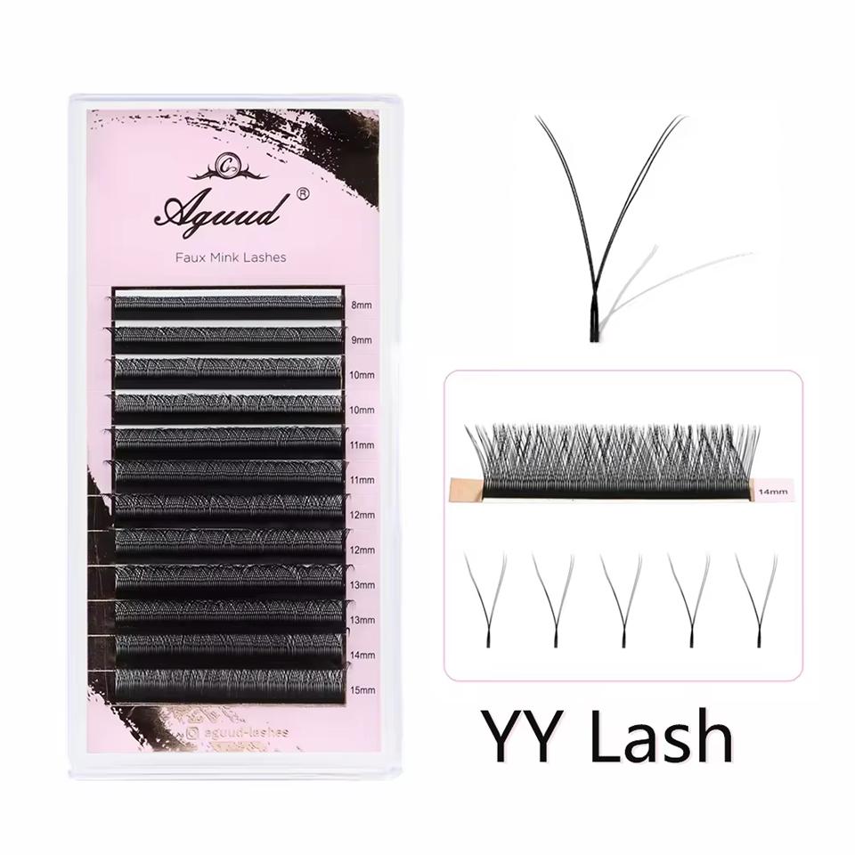 AGUUD YY Eyelash Extensions Ultra-thin 2D Y Lash Premade Fan Russian Volume Crisscross Mesh Individual Eyelashes Single Tip 2D Y