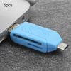 5Pcs USB2.0 Mobile Phone Computer Dual Use for OTG Card Reader Support for Android Xiaomi(Blue )