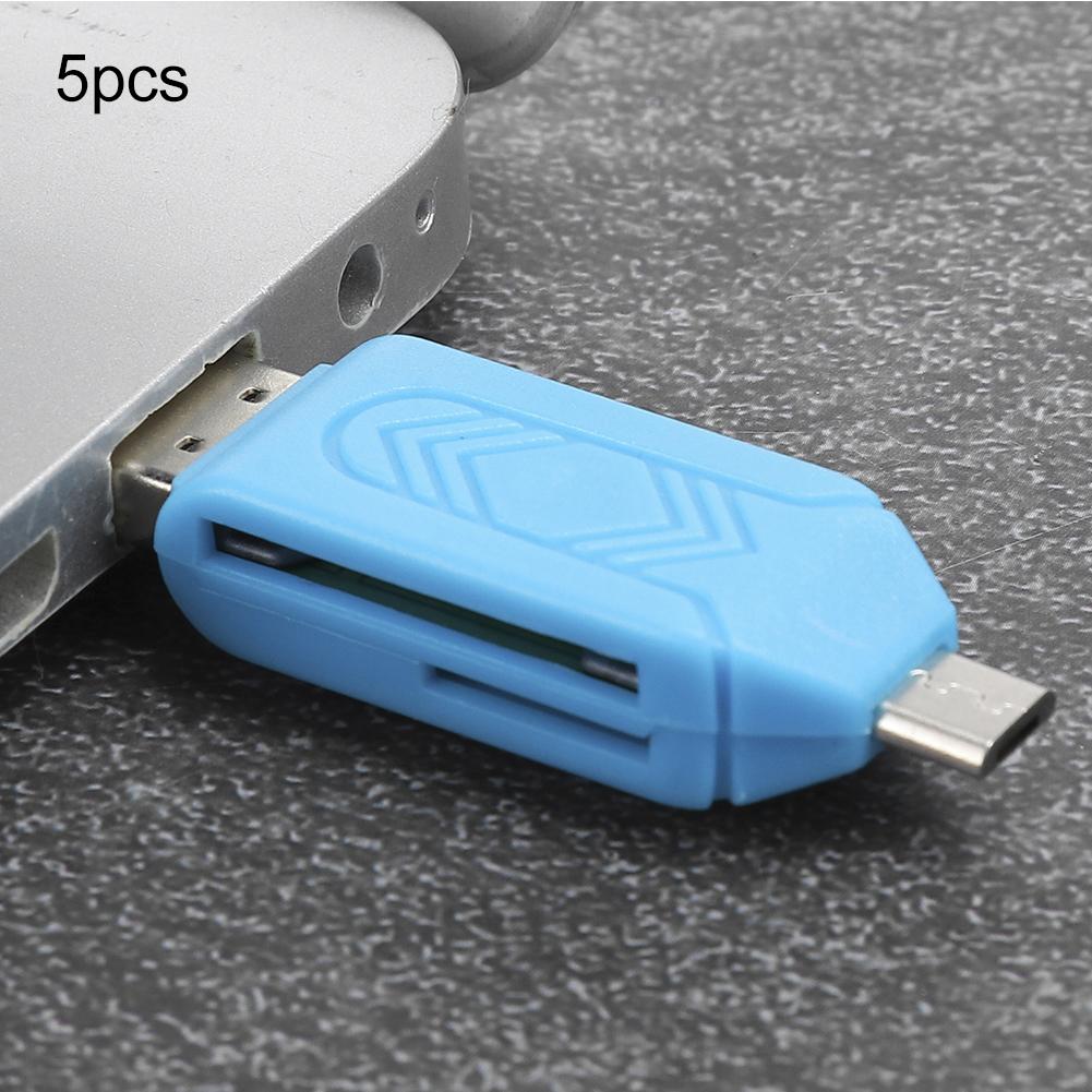 5Pcs USB2.0 Mobile Phone Computer Dual Use for OTG Card Reader Support for Android Xiaomi(Blue )