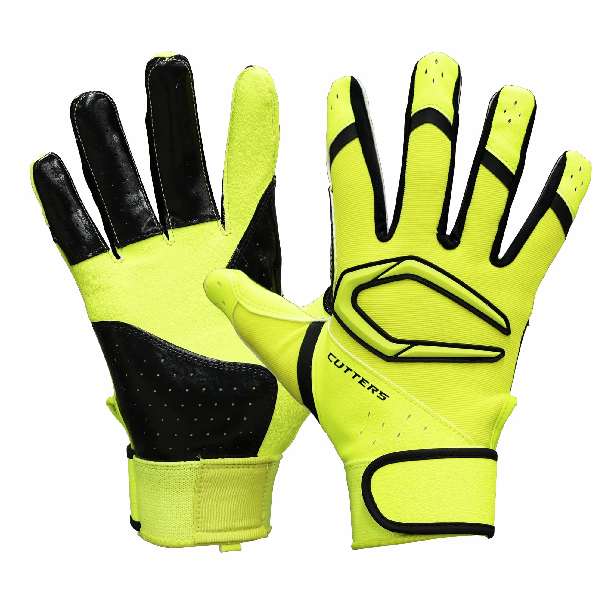 

CUTTERS Batting Gloves B444 Power Control Flow Yellow x Black 4.0, Ambidextrous, Baseball/Softball, Large,