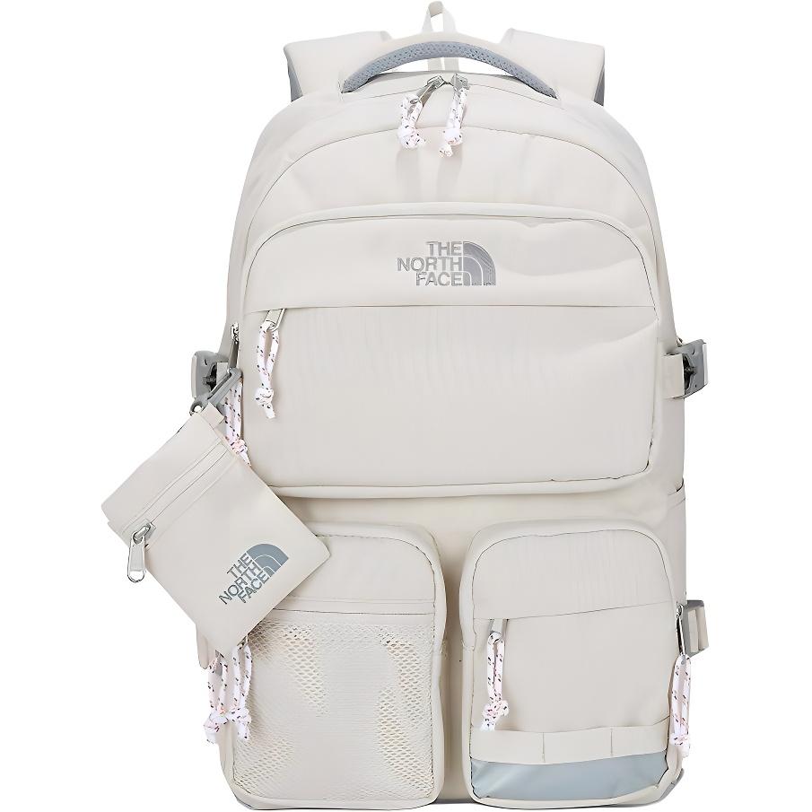 The North Face Student Large Capacity Backpack With Coin Pocket Zipper Closure Polyester Unisex Backpack Off-White NM2DM01N