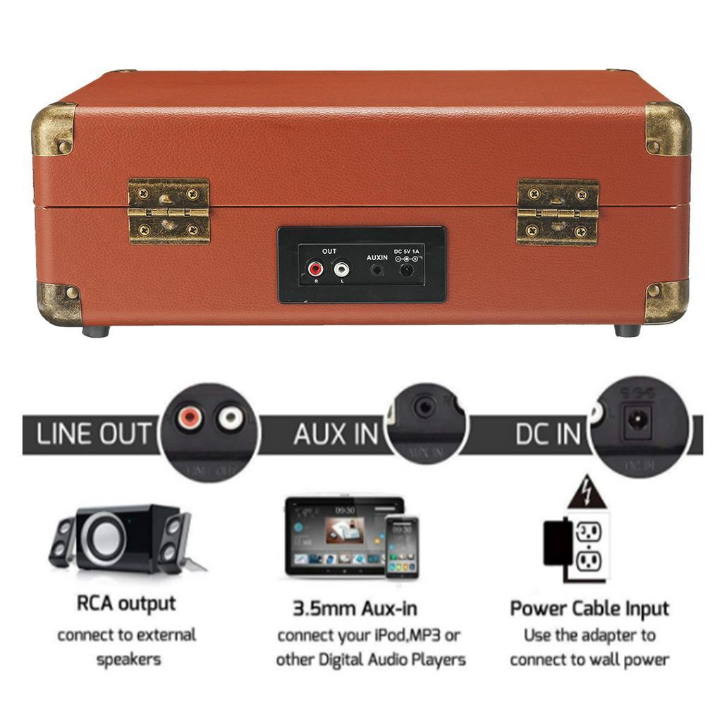 33/45/78 RPM Vintage Brown Wireless bluetooth ortable Suitcase Turntable Vinyl Record Phone Player Aux-in Line-out Hot 100-240V 35x25.5x12cm
