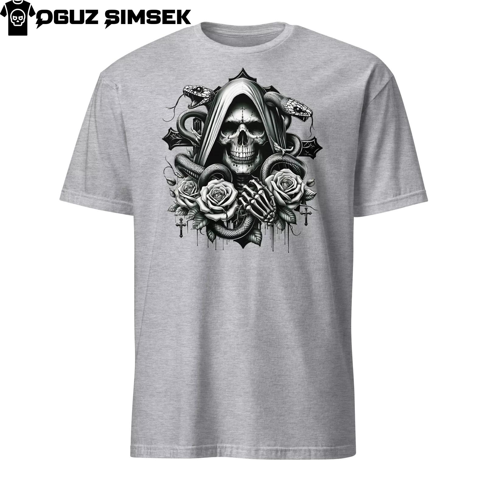 T-Shirt Mens Womens Tees Top - Skeleton, Snakes, Roses and Cross Design - Lifelike Detail 3XL