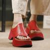 Johnature Chanclas de Cuero Genuino con Suela Gruesa Cuñas Retro para Exteriores Zapatillas Zapatos de Plataforma para Mujer