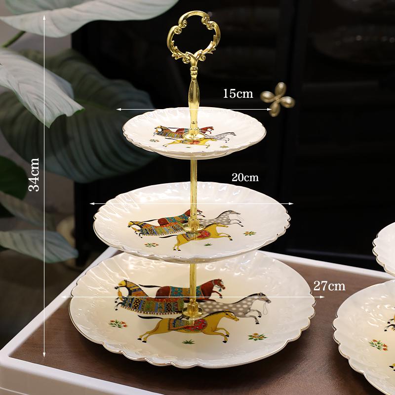 Ceramic Three-Tier Pastry Stand: English-European Style Fruit Bowl, Cake, Candy, and Snack Plate for Afternoon Tea.
