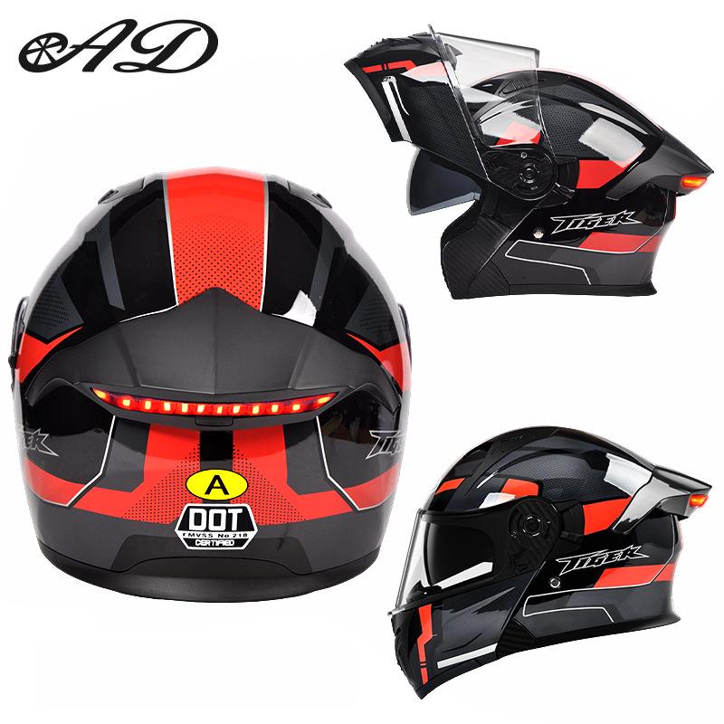 Unisex Flip-up Motorcycle Helmet with Taillight for All-Season Riding