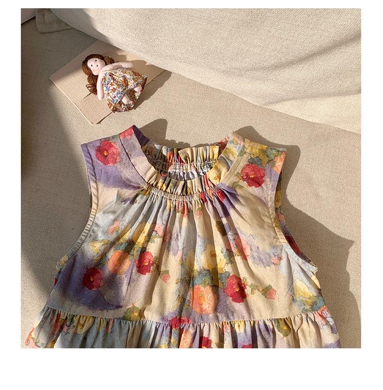 Vintage Oil Painting Pinafore Dress for Girls - 2026 Summer Collection