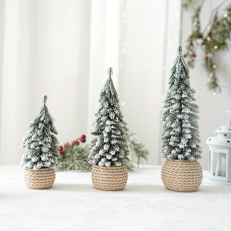 1PC Small Green Christmas Decor Plastic Christmas Tree Window Display Decor Flocked Artificial Christmas Tree