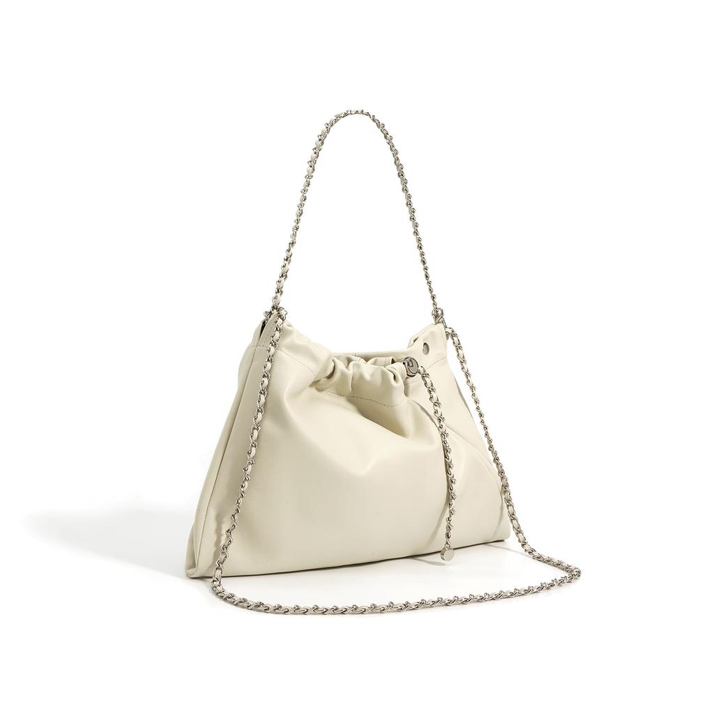Niche Design Top-layer Leather Cloud Bag Double Bag Garbage Bag One Shoulder Crossbody Simple Fashion Bag Women