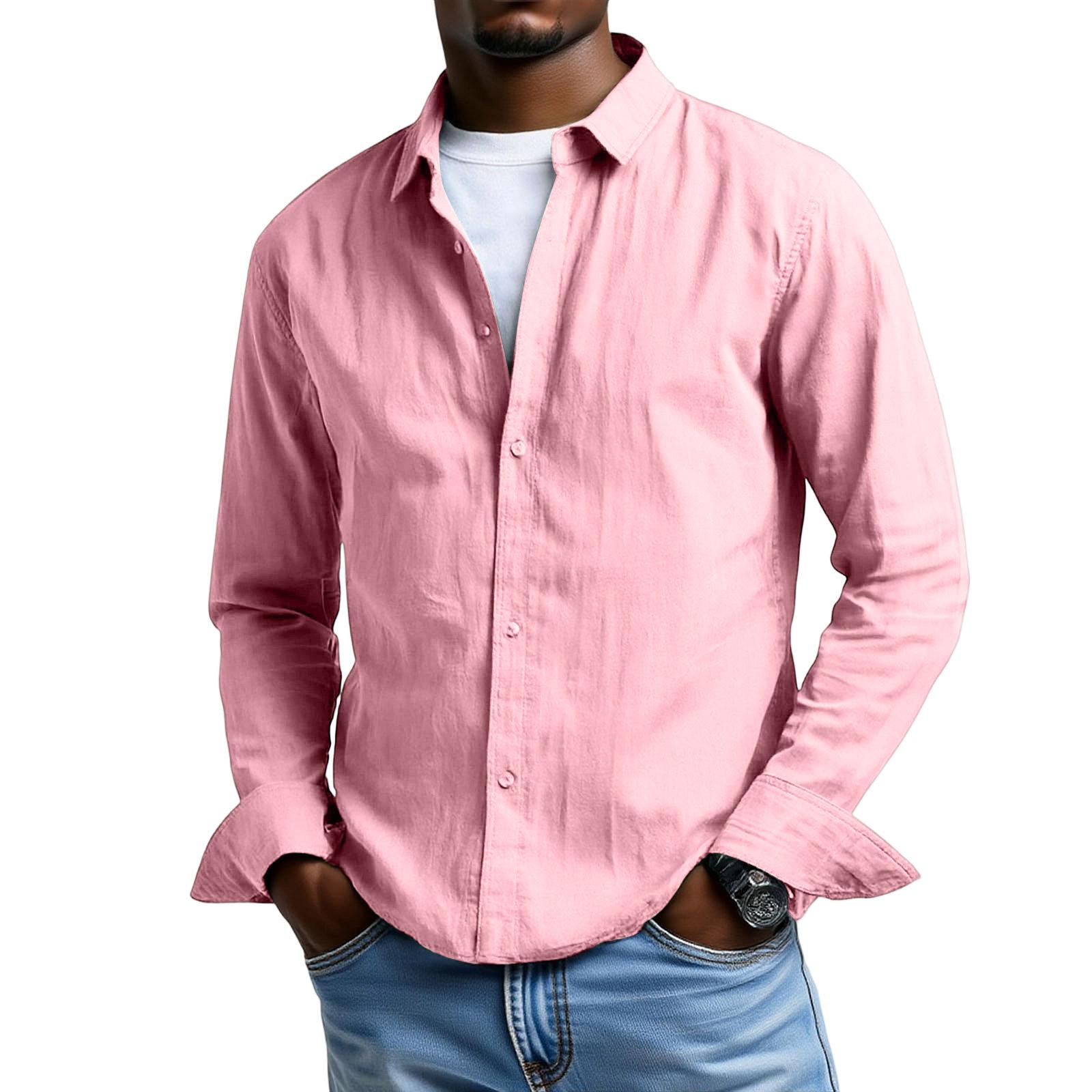 

Men s Long Sleeves Flip Collar Retro Loose Shirt L