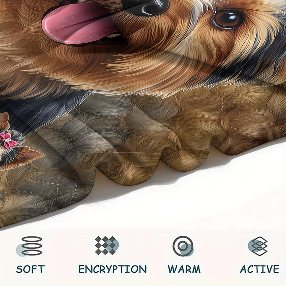 1Pc Yorkshire Terrier Schnauzer Print Flannel Blanket, High quality Comfortable for All Seasons, Home Decor, Warmth and Comfort, Perfect for Gifts