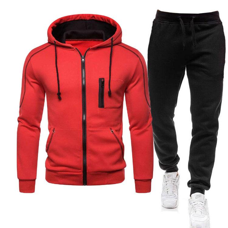 Autumn Men's Casual Sports Hooded Sweatshirt Solid Color Sweatpants Set