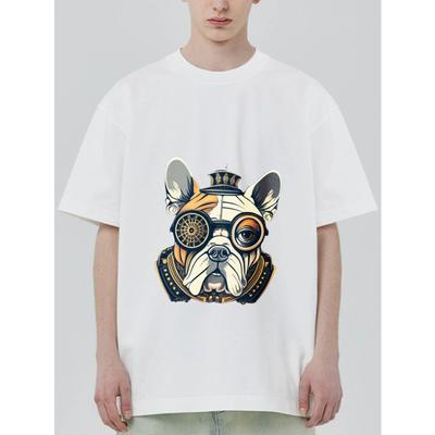 T-Shirt Nera con Design Bulldog Steampunk per Uso Casual
