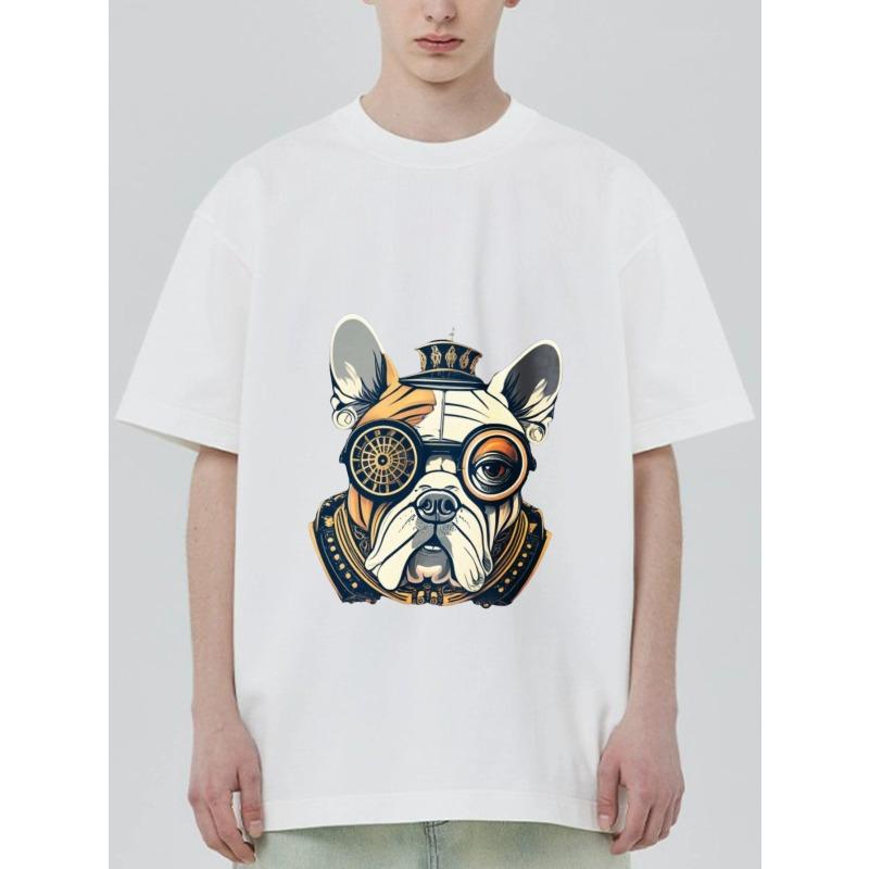 

Black T-Shirt with Bulldog Steampunk Design for Casual Wear XXXXL белый