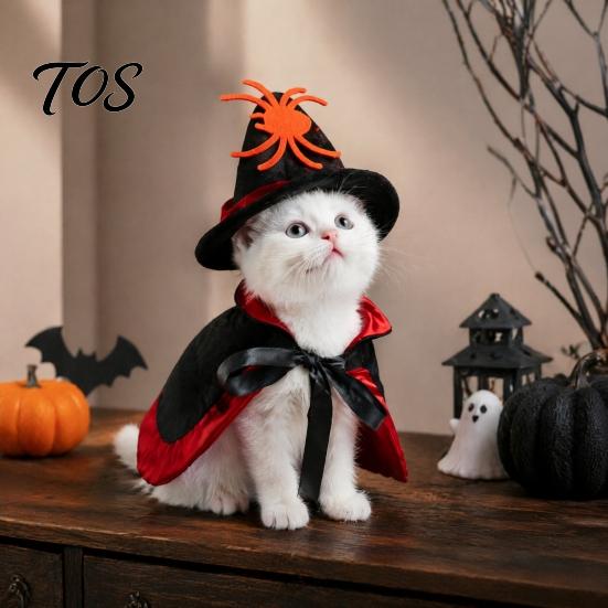 Halloween Wizard Cloak for Pets 1 Set Cat Witch Costume, Black Cape And Hat, Moon Pet Costume Star Pointed Hat Cats Small Medium Dogs Festive