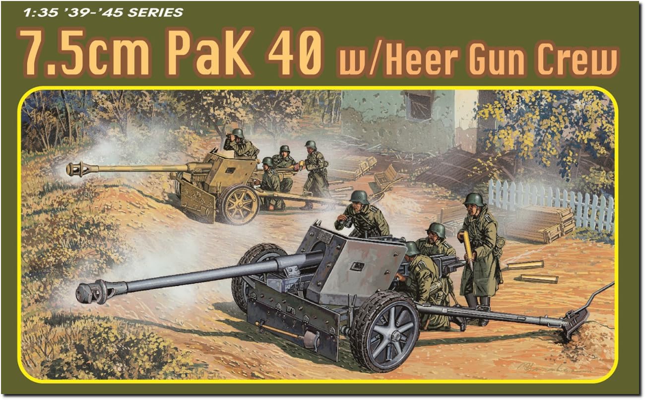 

Platz Dragon WW2 German Pak40 Gun with Aluminum 3D Printed Muzzle Brake and 4 Artillery Figures Luxury Model DR6249SP 1/35 7.5cm Anti-Tank Barrel,