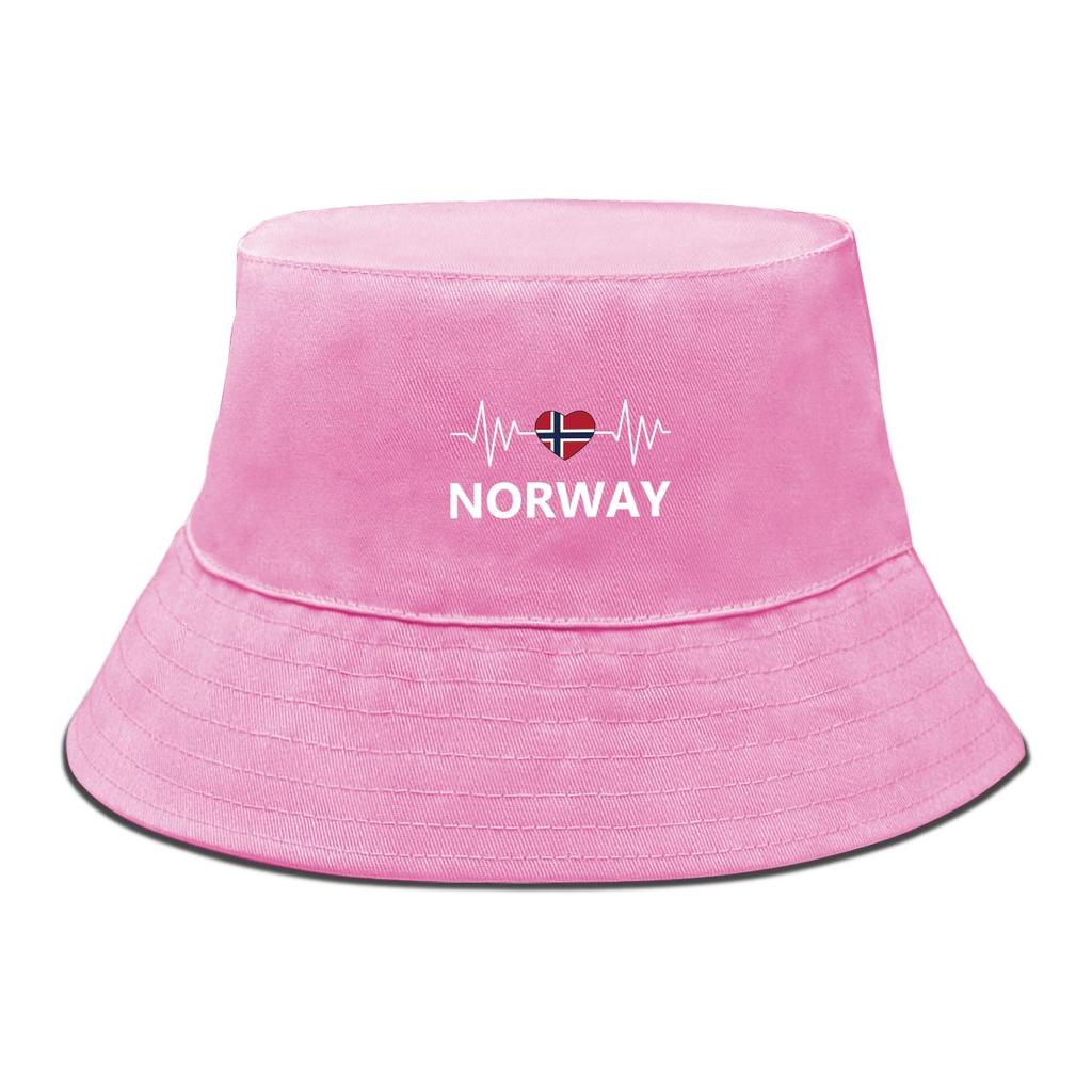 Bucket Hat With Norway Flag Print , Heart Wave Women's Cap Summer Unisex Candy Color Beach Hat