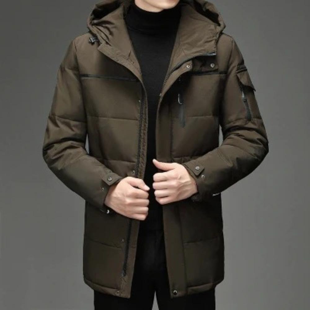 

Down jacket men s jacket dad wear long work clothes over the knee thickened middle-aged and elderly outdoor 4XL