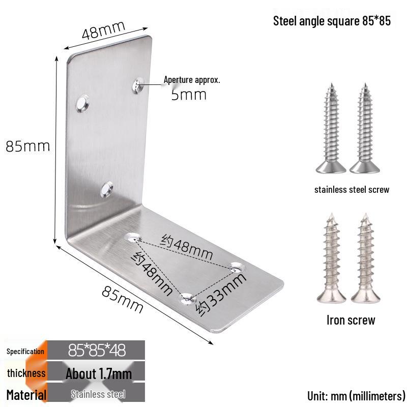 Thickened Stainless Steel 90° L-Shaped Bracket for Furniture and Shelves