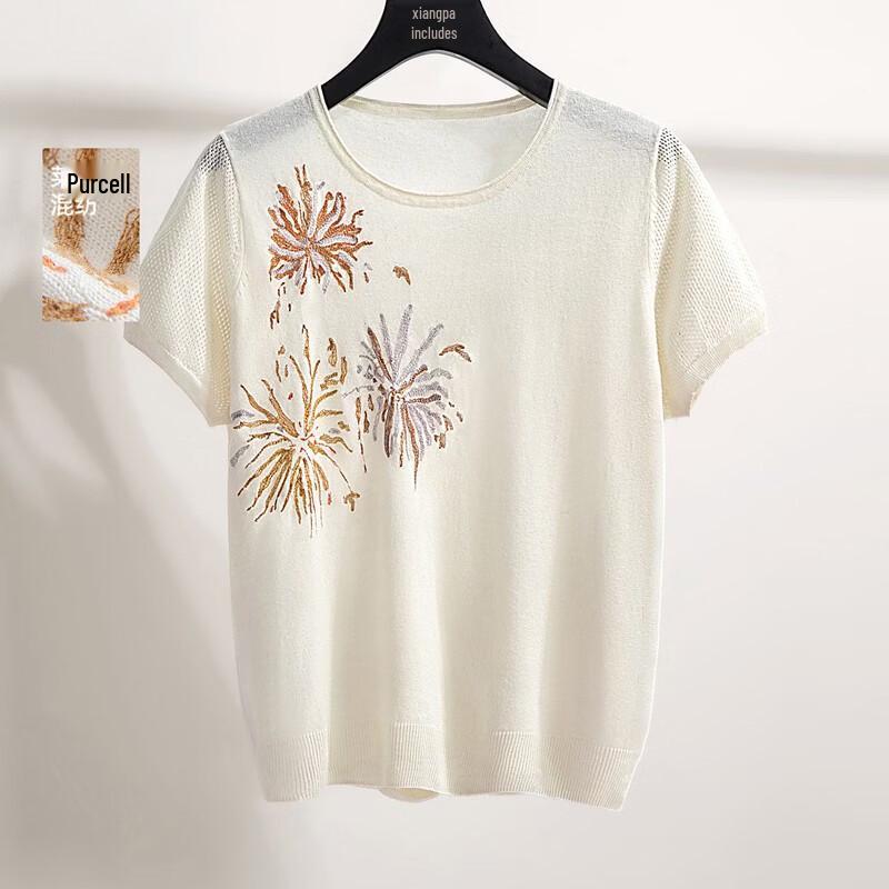 Women s Linen Blend Round Neck Knit Top M