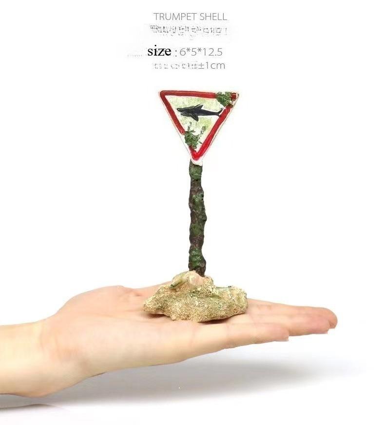 1Pc Resin Aquarium Decoration Ornaments Artificial Shark Warning Sign Landscaping Accessories for Fish Tank Aquarium Background