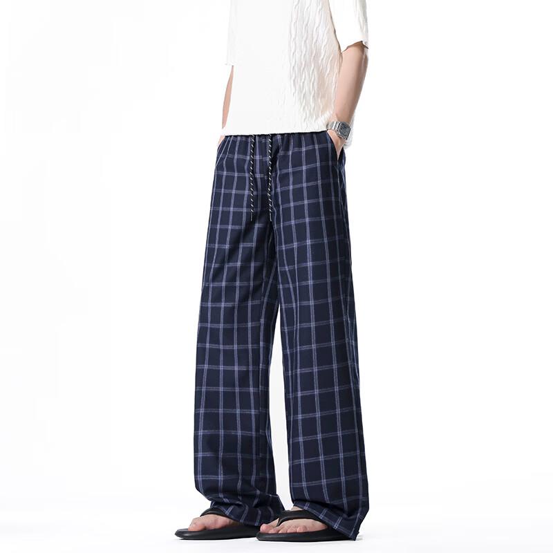 MAYBEYOND Men's Summer Stylish Plaid Straight-Leg Pants