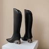 Fashion Black White Cowhide Pearl Edge Retro Knee High Boots New Autumn Winter 5.5cm Low Heel Commuting Shopping Fashion Warm Long Boots