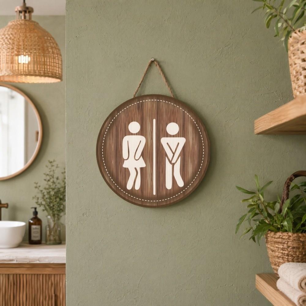 Wooden Bathroom Sign Plate Ornament Circle Decorative Plaque Toilet Decorative Plate  Home Decor