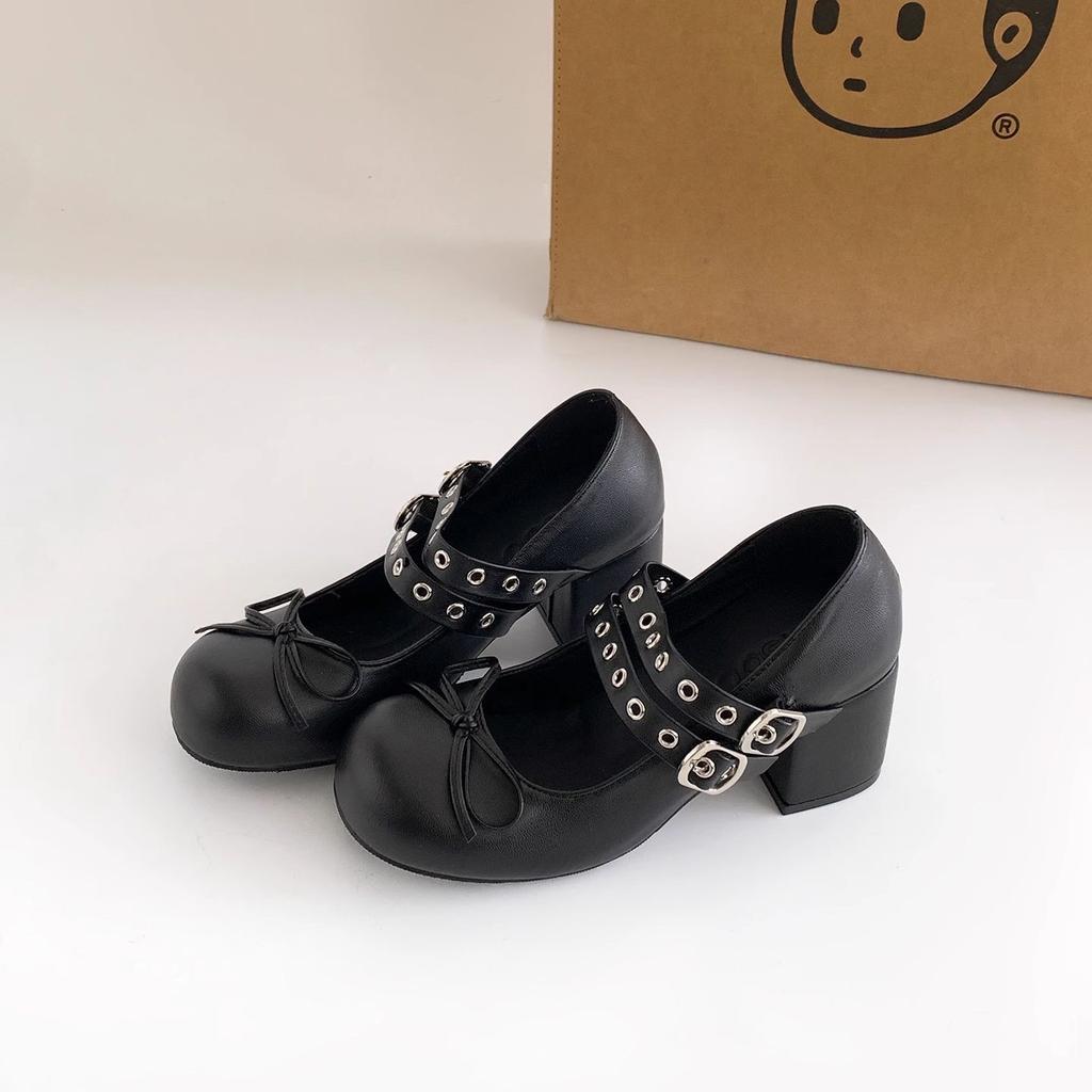 Mary Jane shoes women's campus thick heel versatile ballet bow punk sense heightening wind shoes women's spring ballet design