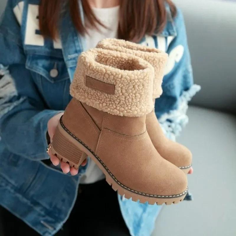 Trend 2025 Womens Mid Calf Snow Boots Wedge Heel Quality Comfortable and Elegant  Half High Shoes for WomenWinter Footwear Sale