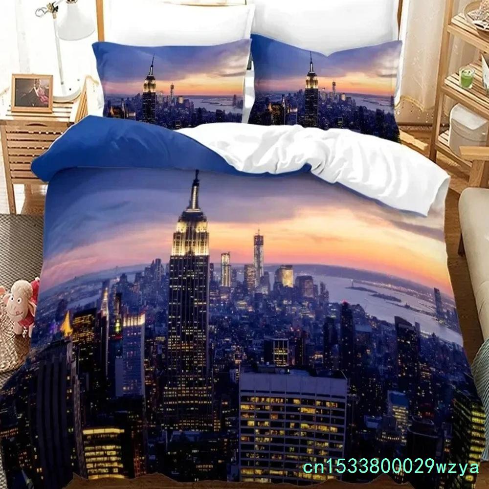 3D Print New York City Nachtzicht Beddengoed Set Dekbedovertrek Bedset Dekbedovertrek Kussensloop Dekbed King Queen Size Jongens Volwassene
