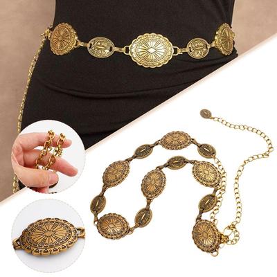 Elegant Cowgirl Chain Belt for Women - Concho Detail, Adjustable Size, Perfect for Western, Casual, and Dressy Outfits