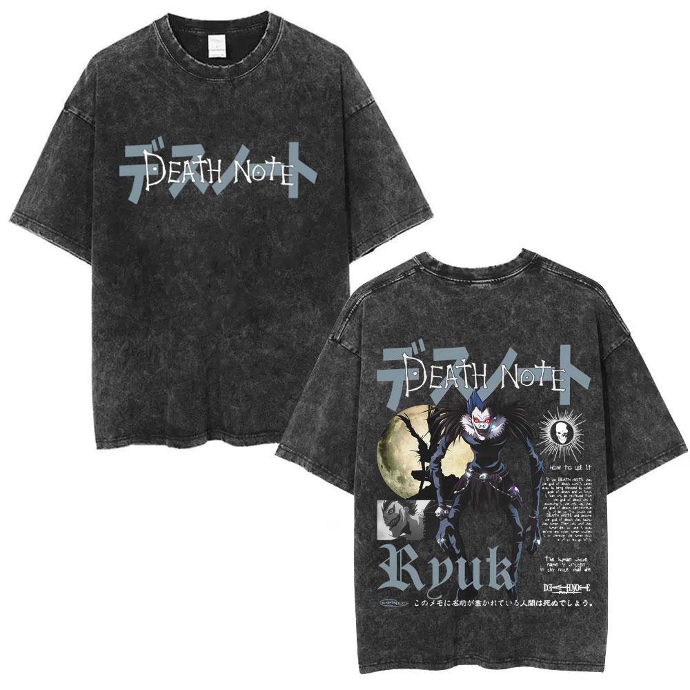 Washed Vintage Anime Death Note Ryuk Light Yagami L Lawliet Graphic T-shirt Men Casual Oversized T Shirt 90s Manga Retro Tshirt