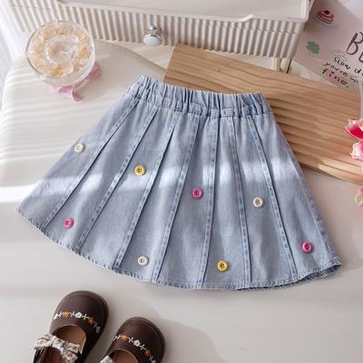 Saia Jeans Curta Plissada de Verão para Meninas, Roupa de Verão para Bebê Menina, Saia Casual Versátil para Crianças