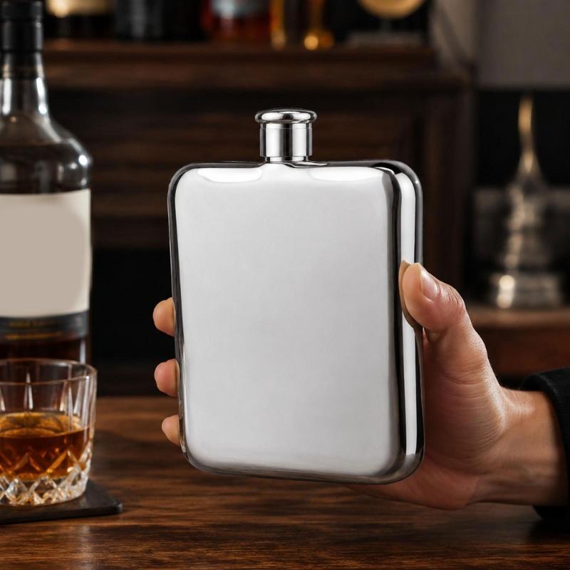 Portable Stainless Steel Square Hip Flask With Screw Lid, 7oz Small Pocket Liquor Bottle For Easy Carrying In Backpacks Or Bag