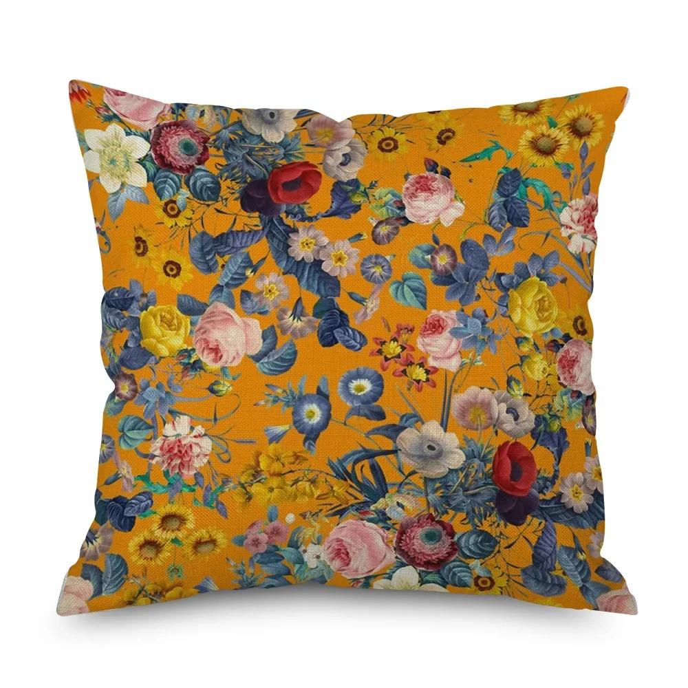 Vintage Floral Leinen Kissenbezug Schwarze Nacht Rose Kissenbezüge Dekorativ Interieur für Heimdeko Kissenhülle für Schlafzimmer 45x45