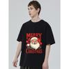 Merry Christmas Santa Claus Print T Shirt Black Holiday Party Casual Wear Men's Summer Top