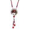 GEMCHIC Women's Vintage Ethnic Style Long Sweater Necklace with Red Agate Beads and Floral Alloy Pendant
