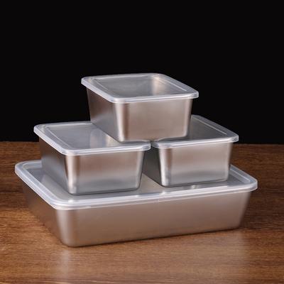 Plato de acero inoxidable con tapa, rectangular, para almacenar alimentos, bandeja comercial, grande, refrescante, para lonchera