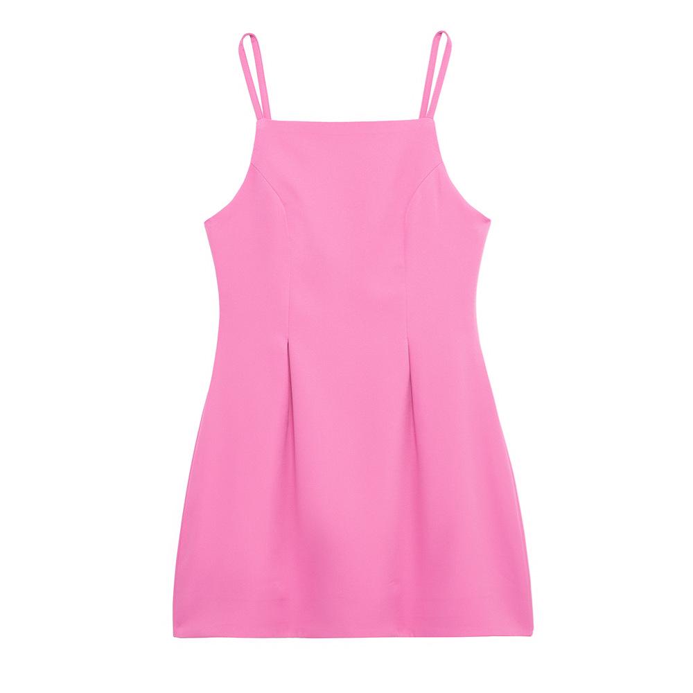 

Spring 2025 Women s Sweet Pleated Backless Camisole Dress Large яркий розовый