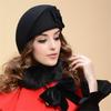 Elegant British Style Double Flower Woolen Beret Hat Ladies Winter Wool Felt Hat Airline Stewardess Cap