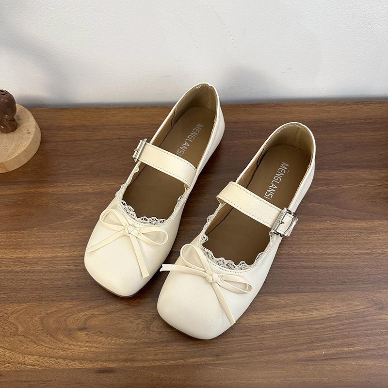 Square Head Retro Bow Flat-soled Small Leather Shoes Women's 2025 New Spring and Summer Skirt French Soft-soled Mary Jane Shoes
